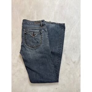 Silver Jeans Co Bootcut Flare Jeans Blue Wash Distressed Frayed Hem Size 31